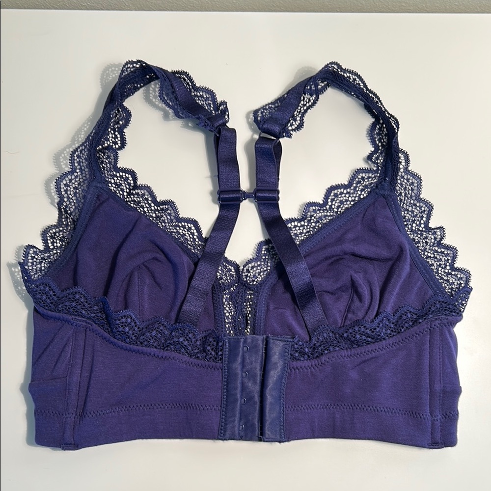 Lace Trim Wireless Bra - Navy - Picture 2 of 8